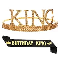 hair jewelry crown tiaras for women King sash and King's Crown, Birthday Gifts for Men's Birthday - Men's King crown headdress decoration (Metal color : 2 yellow with black)