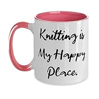 Beautiful Knitting Gifts, Knitting is My Happy Place, Gag Birthday Two Tone 11oz Mug From Friends, Knitting pattern, Knitting needles, Yarn, Scarf, Hat, Blanket, Sweater