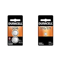 Duracell - 2016 3V Lithium Coin Battery - Long Lasting Battery - 2 Count & - 370/371 1.5V Silver Oxide Button Battery - Long-Lasting Battery - 1 Count