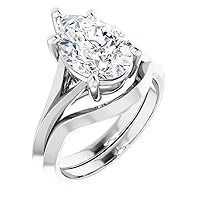 10K/14K/18K Solid White Gold Handmade Engagement Ring, 5 CT Pear Cut Moissanite Solitaire Ring, Diamond Wedding Ring Set for Women/Her, Anniversary/Propose Gifts, VVS1
