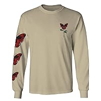 Graphic Red Rose Cool Till Death Flower Skull Primitives Butterfly Vibes Floral Long Sleeve Men's