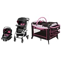 Disney Baby Minnie Mouse Grow and Go Modular Travel System, Simply Minnie & Baby Sweet Wonder Playard, Foldable Baby Playpen: with Newborn Bassinet, Toy Arch
