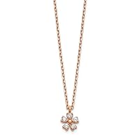 JewelryWeb 14k Rose Gold CZ Cubic Zirconia Simulated Diamond Flower With 1inch Ext. Necklace 15 Inch
