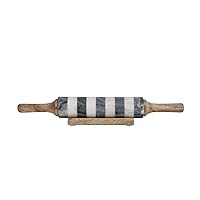 Bloomingville Striped Marble Rolling Pin with Wood Stand, Natural, Black, and White Kitchen Utility