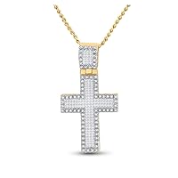 10K Yellow Gold Mens Princess Diamond Glorious Cross Necklace Pendant 1 Ctw.