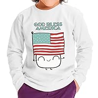 God Bless America Toddler Long Sleeve T-Shirt - Cartoon Design Kids' T-Shirt - Flag Print Long Sleeve Tee