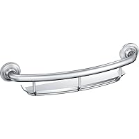 Moen Chrome Bathroom Safety 16-Inch Screw-in Curved Shower Grab Bar with Built-in Shelf for Storage, LR2356DCH