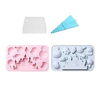 2 Packs Silicone Halloween Molds For Chocolate Candy Snacks Ice, 3D Halloween Ghost Bat Sweet Castle Gummy Molds For Cake Fondate DIY Resin