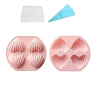 Pack of 2 Sweet Heart for DIY Cupcake Cake Topper Decor Gum Paste Mould Dessert Fondant Pudding Jelly Shots Crystal Handmade Candy Ice, with Pastry Bag and Scraper