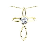 14k Yellow Gold Infinity Love Cross with Heart Stone Pendant Necklace