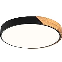Modern LED Ceiling Light, Black Round Wood Flush Mount Ceiling Light Fixture,Minimalist Lighting Ceiling Lamp for Hallway Entryway Bedroom Closet Laundry Room-Not Dimmable 4000K 15.8 Inch