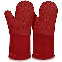 sungwoo Extra Long Silicone Oven Mitts, Heat Resistant Oven Gloves with Quilted Liner Non-Slip Textured Grip Perfect for BBQ, Baking, Cooking and Grilling - 1 Pair 14.6 Inch Empire Red