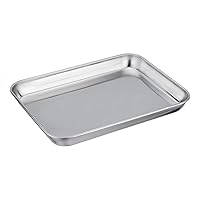 TeamFar Pure Stainless Steel Toaster Oven Pan Tray Ovenware, 7''x9.3''x1'', Heavy Duty & Healthy, Mirror Finish & Easy clean, Deep Edge, Dishwasher Safe (18/0 Steel)