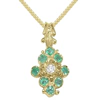 10k Yellow Gold Natural Diamond & Emerald Womens Pendant & Chain - Choice of Chain lengths
