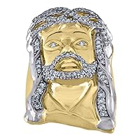 10k Two tone Gold Mens CZ Cubic Zirconia Simulated Diamond Jesus Face Religious Ring Jewelry for Men