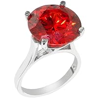 925 Solid Sterling Silver Large 14mm 14.5ct Orange Cubic Zirconia CZ Solitaire Ring - Sizes 4 to 12 Available