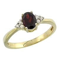 10K Yellow Gold Natural Garnet Ring Oval 6x4mm Diamond Accent, sizes 5-10