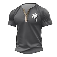 WENKOMG1 Graphic Henley Shirt for Men Short Sleeve Lightweight Muscle Shirt Summer Casual Printed Workout Gym T-Shirt