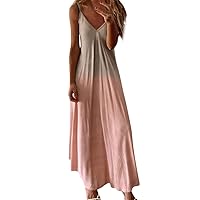 Plus Size Maxi Dresses for Women Summer Casual Dress with Pockets Tie Dye Solid Color V Neck Sleeveless Dress