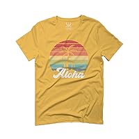 Vintage Retro Sunset Aloha Beach Hawaii Hawaiian Palm surf Tree Vacation for Men T Shirt
