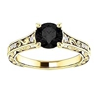 2.50 CT Black Diamond Woodland Engagement Ring 14k Yellow Gold, Elvish Black Diamond Ring, Twig Leaf Black Onyx Ring, Vine Black Diamond Ring, Promise Ring For Her