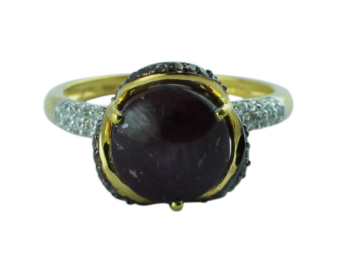 Carillon Star Ruby Round Shape 9.5MM Natural Earth Mined Gemstone 14K Yellow Gold Ring Unique Jewelry for Women & Men