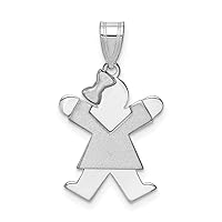 14k White Gold Small Girl with Bow on LeftCustomize Personalize Engravable Charm Pendant Jewelry Gifts For Women or Men (Length 0.98