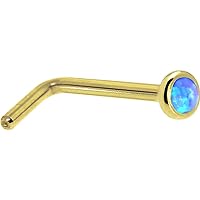 Body Candy Solid 14k Yellow Gold 2mm Blue Synthetic Opal L Shaped Nose Stud Ring 20 Gauge 1/4