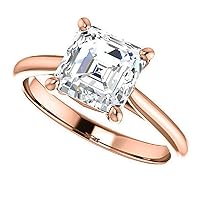 10K Solid Rose Gold Handmade Engagement Ring 1 CT Asscher Cut Moissanite Diamond Solitaire Wedding/Bridal Rings for Womens/Her Proposes Ring