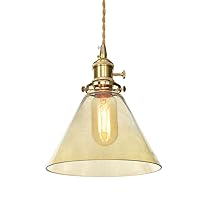 Pendant Lamp Pendant Lighting Fixture | Funnel Glass Shade | Brass Finish | Hanging Lights with One Medium Base | E27 Max. 60 Watts | Bulbs not Included Flush Mount Fixture (Color : Amber)