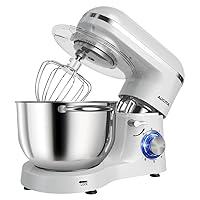 Aucma Stand Mixer,6.5-QT 660W 6-Speed Tilt-Head Food Mixer, Kitchen Electric Mixer with Dough Hook, Wire Whip & Beater (6.5QT, White)