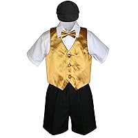 Baby Kid Toddler Boy Formal Suit Black Shorts Shirt Hat Bow tie Vest Set Sm-4T