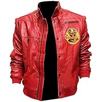 Mens Leather Jacket- Red Cobra Snake Logo Karate Kid Johnny Lawrence Faux Leather Motorcycle Jacket- Mens Halloween Costume (XS) (JL1)