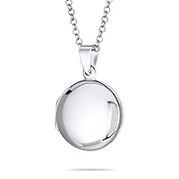 Bling Jewelry Personalized Engrave Simple Plain Dome Round Circle Traditional Keepsake Photo Locket For Women Teens Holds Photos Pictures .925 Silver Necklace Pendant Medium Large