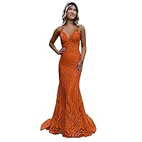 Women's Sparkly Sequin Prom Dresses Mermaid Long Formal Dress V-Neck Sequins Spaghetti Straps Evening Party Gown