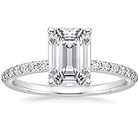 2CT Emerald Cut VVS1 Colorless Moissanite Engagement Ring Wedding Band Gold Silver Eternity Solitaire Halo Vintage Antique Anniversary Promise Gift Petite Shared Prong Diamond Ring