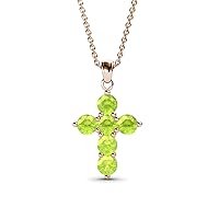 0.66 ctw Natural Round Peridot Cross Pendant 14K Gold. Included 18 inches 14K Gold Chain.