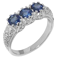925 Sterling Silver Natural Sapphire Womens Trilogy ring - Sizes 4 to 12 Available
