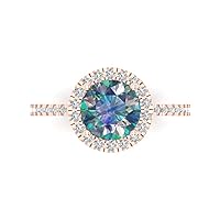 Clara Pucci 1.85ct Round Cut Solitaire halo VVS1 Blue Moissanite Ideal Engagement Promise Anniversary Bridal Designer Ring 18K Rose Gold