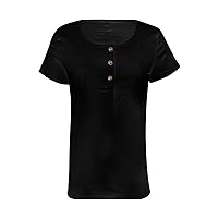 Fashion Shirt Women Women's Summer Crew Neck Button Short Sleeve T Shirt Top Cotton and Women's Women Long Sleeve Tops