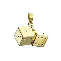 Bling Jewelry Genuine 14K Yellow Gold Unisex Tourism Las Vegas Good Lady Luck Casino Vacation Travel Lucky Gambler Dice Pendant Necklace For Teen For Men Women No Chain