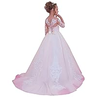 Mulanbridal Long Sleeves Lace Flower Girl Dress First Communion Kids Trailing Gowns