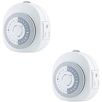 GE 24-Hour Heavy Duty Indoor Plug-In Mechanical Timer 2pk, 1 Grounded Outlet, 30 Minute Intervals, Daily On/Off Cycle, for Lamps, Portable Fans, Seasonal Lighting, Appliances, UL Listed, 46139