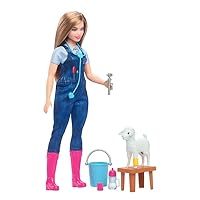 65th Anniversary Doll & 10 Accessories, Farm Veterinarian Set with Blonde Vet Doll, Lamb with Moving Ears & More