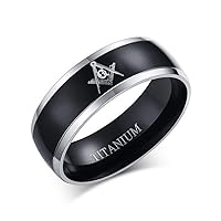 Titanium Band Black Ring for Men Comfort Fit, Freemason Masonic Laser Etched Square & Compass (size10)