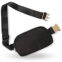 Boutique Belt Bag | Crossbody Fanny Pack for Women Fashionable | Cute Mini Everywhere Bum Hip Waist Pack | Small Fashion Travel Chest Bag | Gold Accessories | Adjustable Small Strap | Black