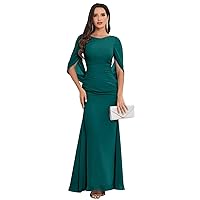 VCCICANY Cape Sleeve Mermaid Chiffon Mother of The Bride Dresses for Wedding Long Pleated Mother of The Groom Dresses