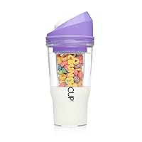 CRUNCHCUP XL Purple - Portable Plastic Cereal Cups for Breakfast On the Go, To Go Cereal and Milk Container for your favorite Breakfast Cereals, No Spoon or Bowl Required