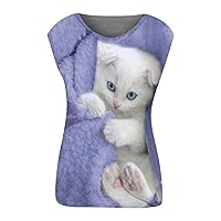 Plus Size Tops for Women Halloween Costumes Summer Casual Top for Womens Sleeveless V Neck Cat Print T Shirts