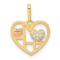 14 kt Two Tone Gold Heart with CZ Charm 18 x 12 mm